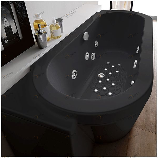 Ванна Gruppo treesse Playa V818Q-DX-C чёрная с гидромассажем, аэромассажем и дезинфекцией овальная угловая пристенная правая ATCV818QDXC