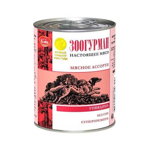 Т00004124 Корм для собак Мясное ассорти говядина отборная банка 350г ЗООГУРМАН 