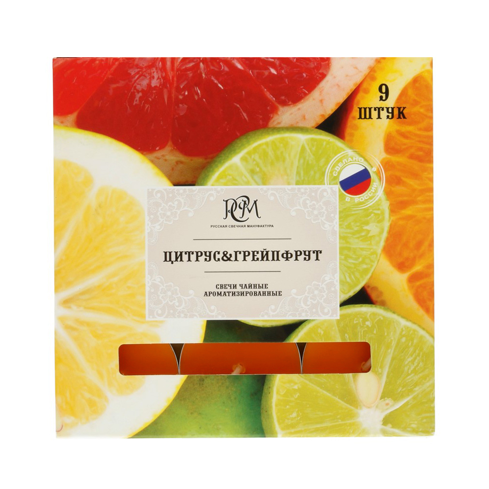 1300935 Свеча чайная 100 г 9 шт. Цитрус и грейпфрукт РСМ 