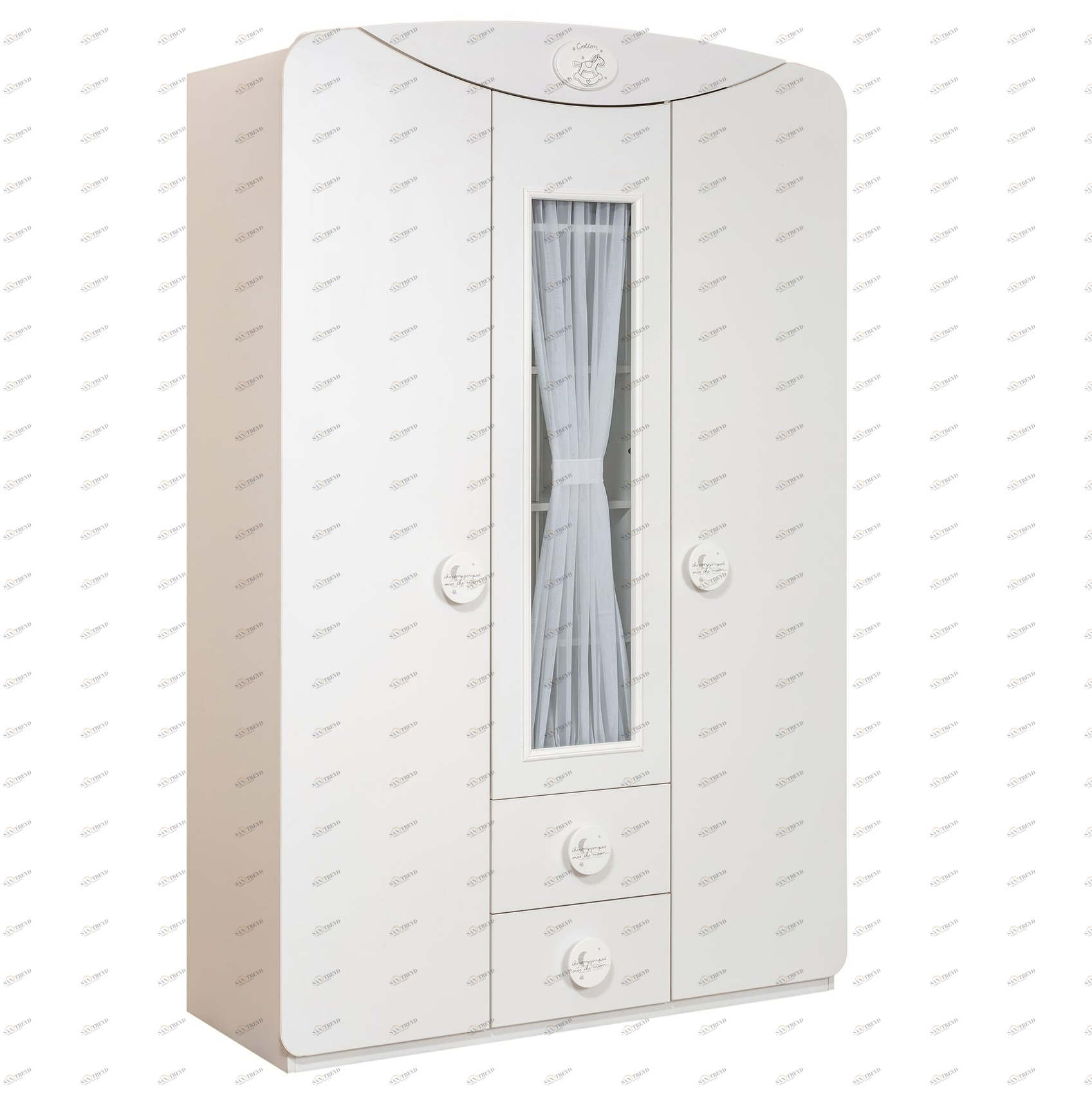 Шкаф трехстворчатый белый с ящиками и окном Baby Cotton CILEK BABY COTTON 00-3832579 Белый Santreyd 