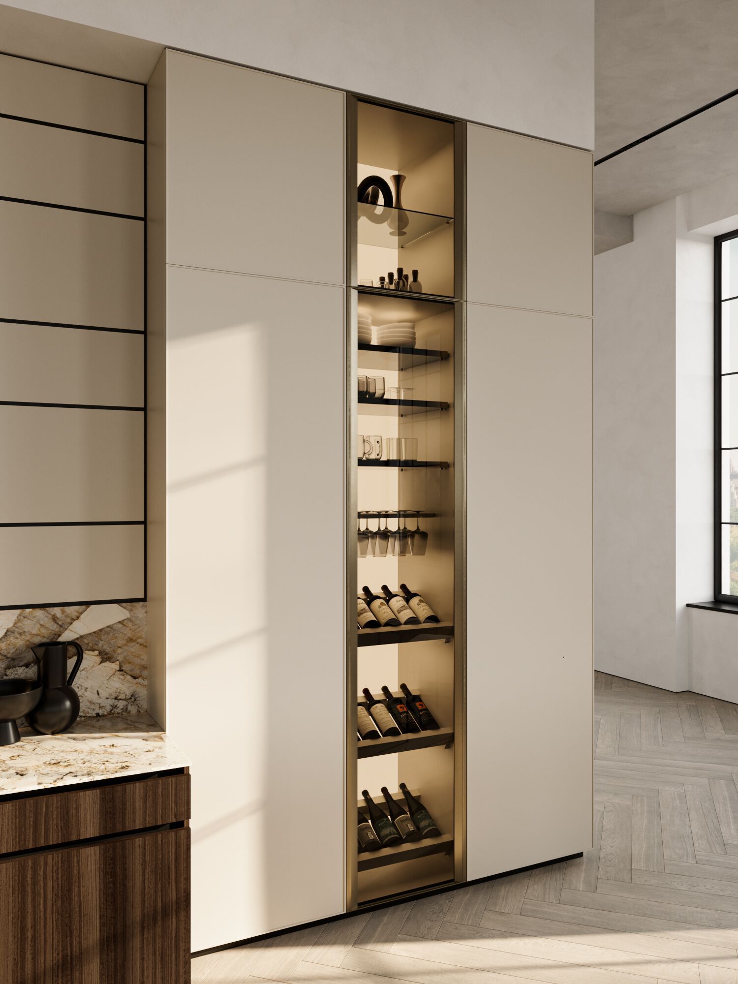 Лакированная кухня с островом и каменной столешницей Патагонии Floritelli Cucine FRAME ARCH-00034636 - Вид №6