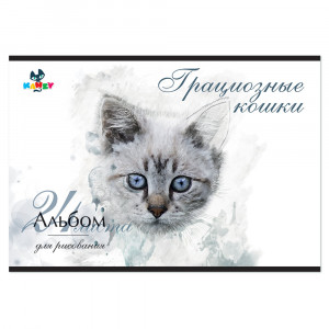 101093 Альбом для рисования "Грациозные кошки" 100 г/м2 А4 21 х 29 см на скрепке 24 л. KNY 010109_3 KANZY