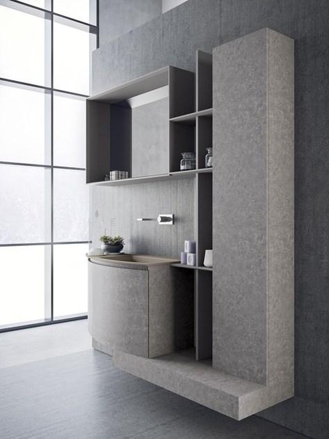 NOVELLO Подвесная тумба под умывальник из HPL с ящиками и зеркалом Calix xl sun-id-1355156 - Вид №1