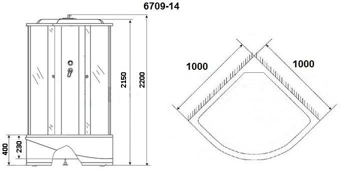 Душевая кабина NG- 6709-14 (1000х1000х2150) высокий поддон(45см) стекло ПРОЗРАЧНОЕ черные профиля Niagara Classic 67091414 - Вид №1