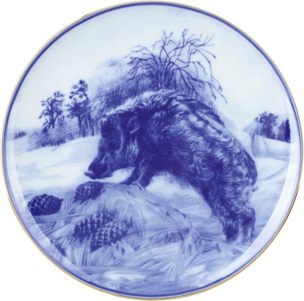 10630515 Императорский фарфоровый завод Тарелка декоративная 19,5см  "Кабанчик Хиппи" "Эллипс" Твёрдый фарфор 