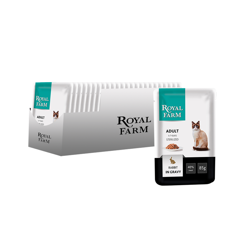 ПР0041268*24 Корм для кошек для стерилизованных кролик в соусе конс. пауч 85г (упаковка - 24 шт) ROYAL FARM 