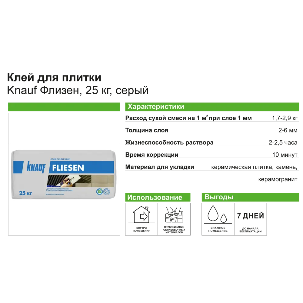Клей для плитки Knauf Флизен: надежная фиксация для керамики 10074281 Fliesen STLM-0000172 - Вид №2