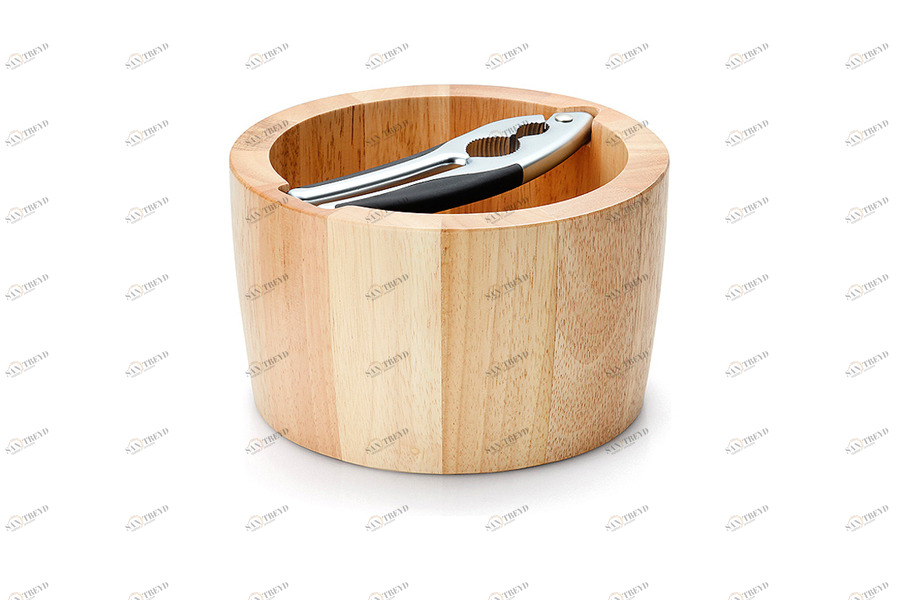 Миска из каучукового дерева для орехов с щипцами бежевая Continenta CONTINENTA  00-3973452 Бежевый 