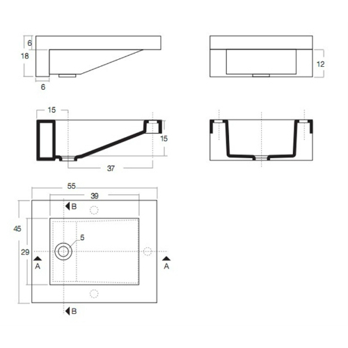 41859 Полувстраиваемая раковина консольная 50 см белая AXA White Stone Santreyd  - Вид №1
