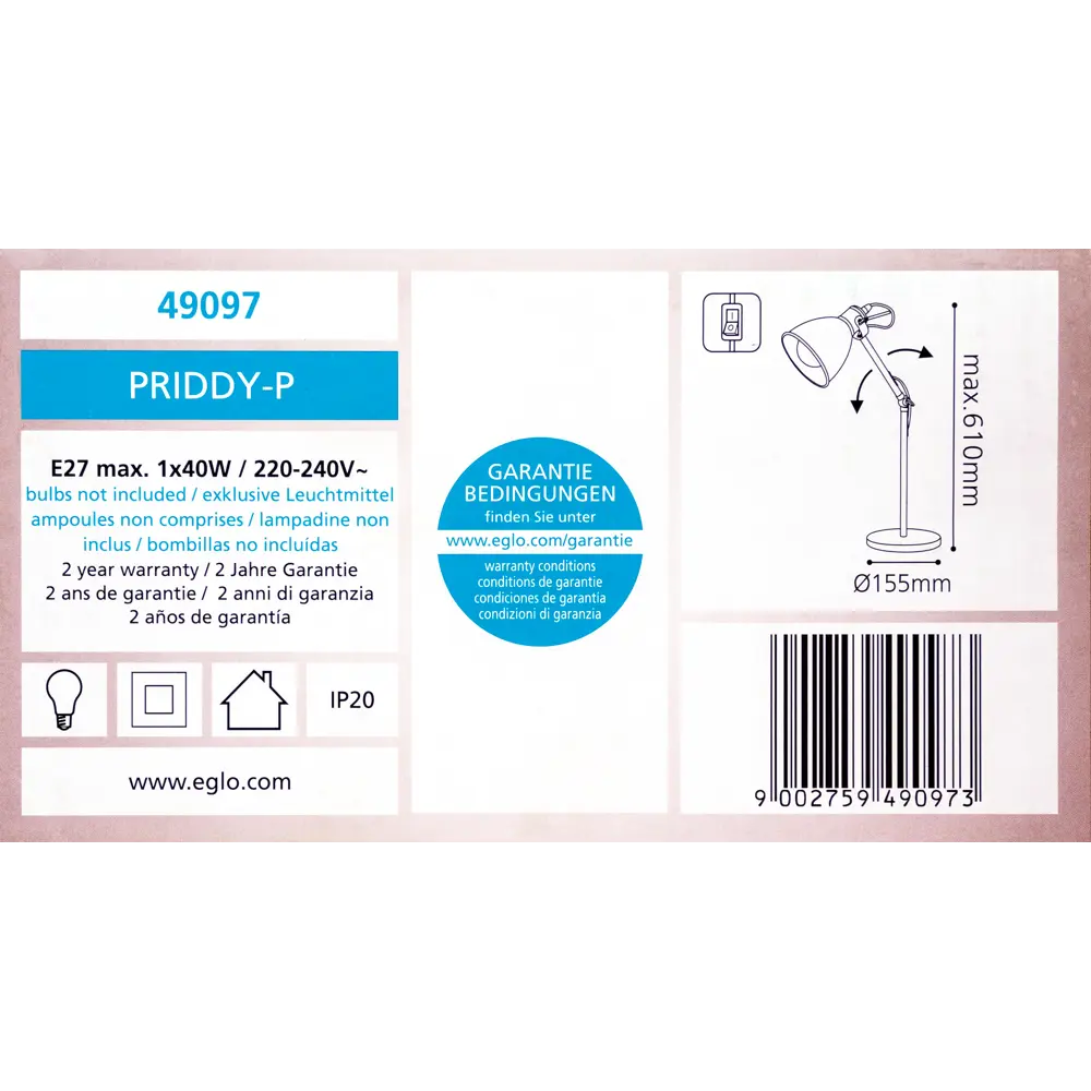 Настольная лампа Eglo «Priddy-P» 1хЕ27х60 Вт цвет светло-зелёный 82023837 STLM-2163637  - Вид №5