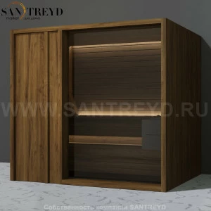 Effegibi YOKU.D105 SA.70200002 Сауна с левой дверью. Мощность: 10,5 кВт макс. Размеры: длина 230 см, ширина 200 см. Отделка: чёрный орех