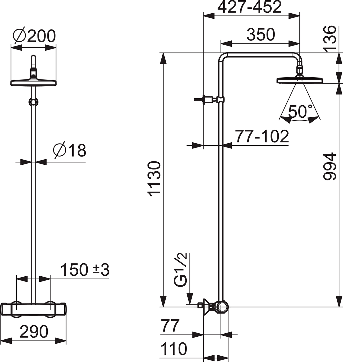 Oras 7400U Смеситель с верхним душем rain shower 7400U Nova Хром  - Вид №1