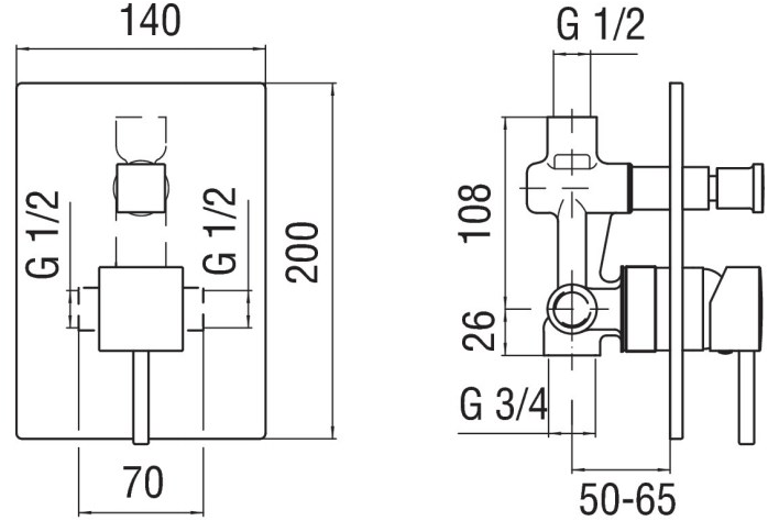 Nobili Rubinetterie Смеситель для душа с переключателем Cube Cb00500cr - Вид №2