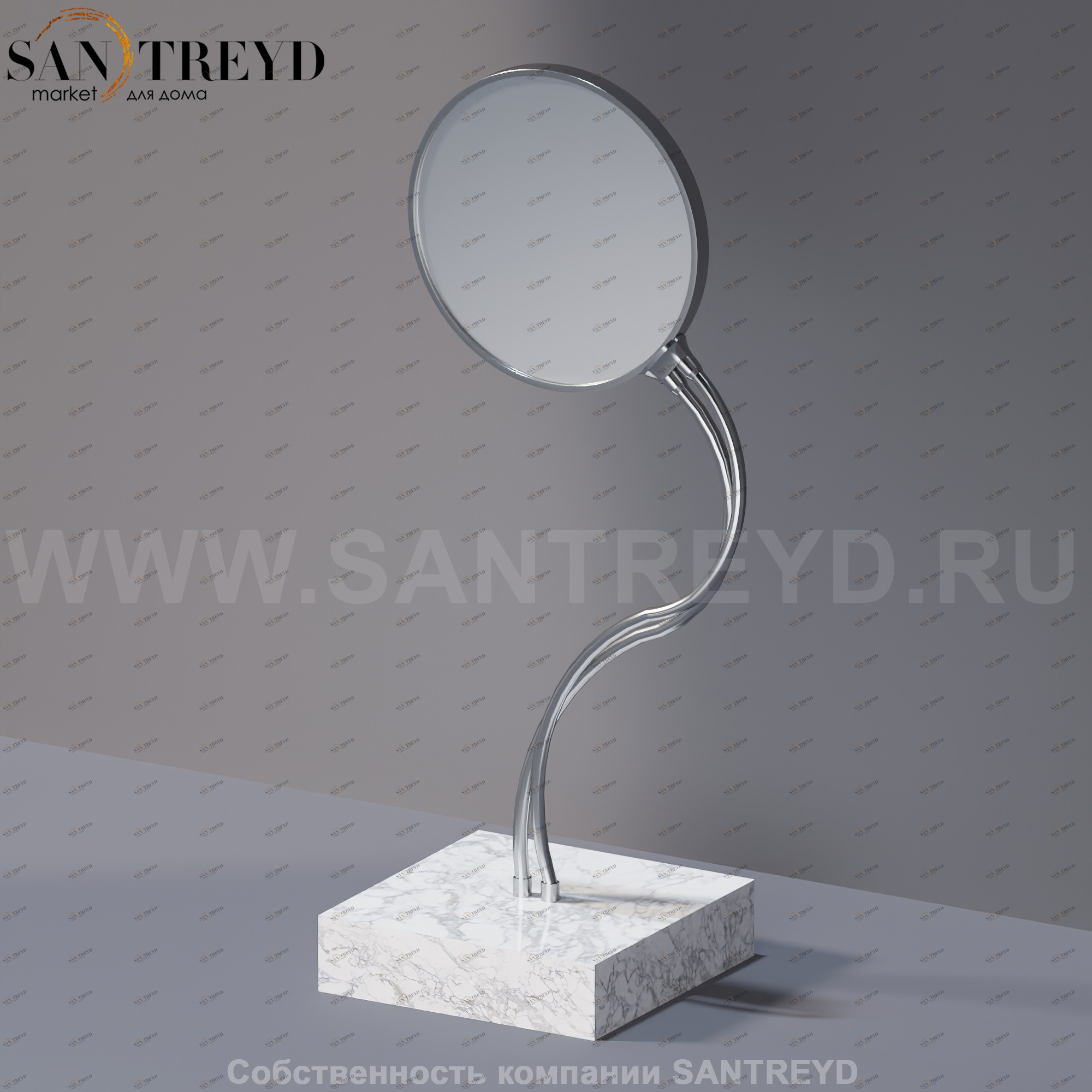 Agape FUSILLI Круглое свободностоящее двухстороннее зеркало, с одной увеличительной стороной на гибких трубках, с подставкой из белого мрамора ASPE012P