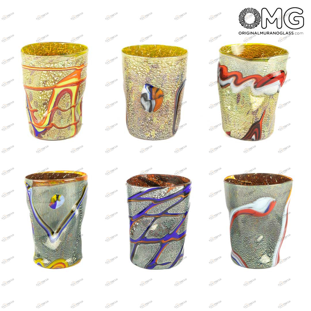 3452 ORIGINALMURANOGLASS Набор из 6 стаканов Гото с серебром - муранское стекло OMG 8 см 