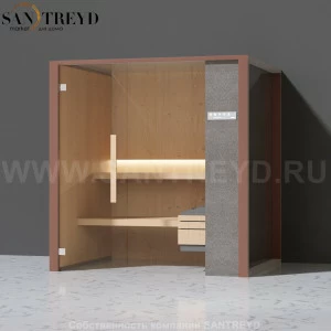 Effegibi ONEFILO S LO51030001 Сауна. Установка: к стене. Правая дверь. Мощность: 4,5 кВт макс. Размеры: длина 214 см, ширина 171 см. Отделка: Отделка: матовый лакированный коричневый аллюминий и темный ламинат из керамогранита.