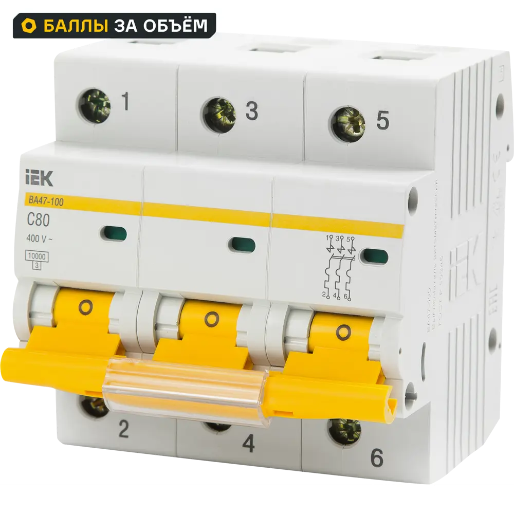 Автоматический выключатель IEK ВА47-80 3Р C80 А 10 кА 82207918 STLM-2055263 