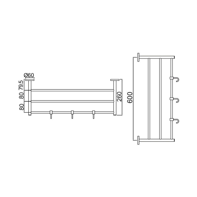 ACN-CHR-1181FHN Полка с крючками для полотенец Jaquar Continental Santreyd  - Вид №1
