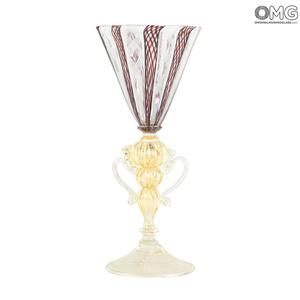 3435 ORIGINALMURANOGLASS Венецианский бокал Бордовая филигрань с фигурной ножкой - муранское стекло OMG 10 см