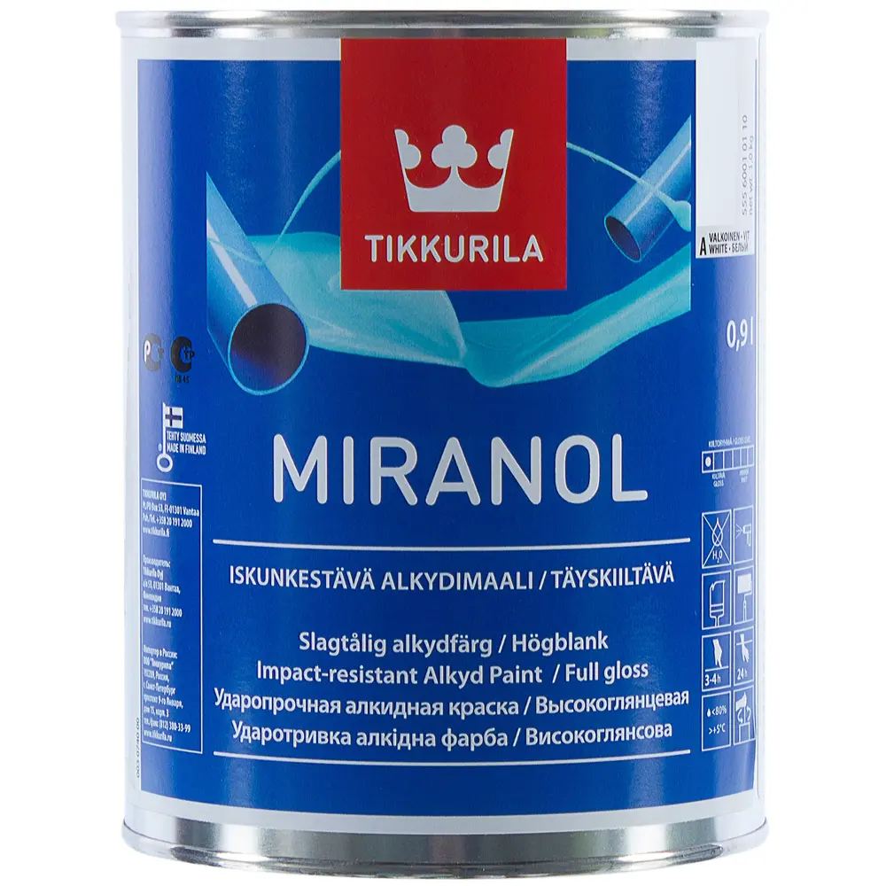 Эмаль Tikkurila Миранол цвет белый 0.9 л STLM-2176905 - Вид №1