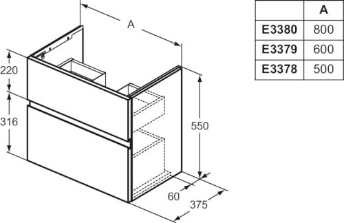 Одноместный подвесной умывальник с ящиками Ideal Standard Finesse ARCH-00029869 - Вид №40