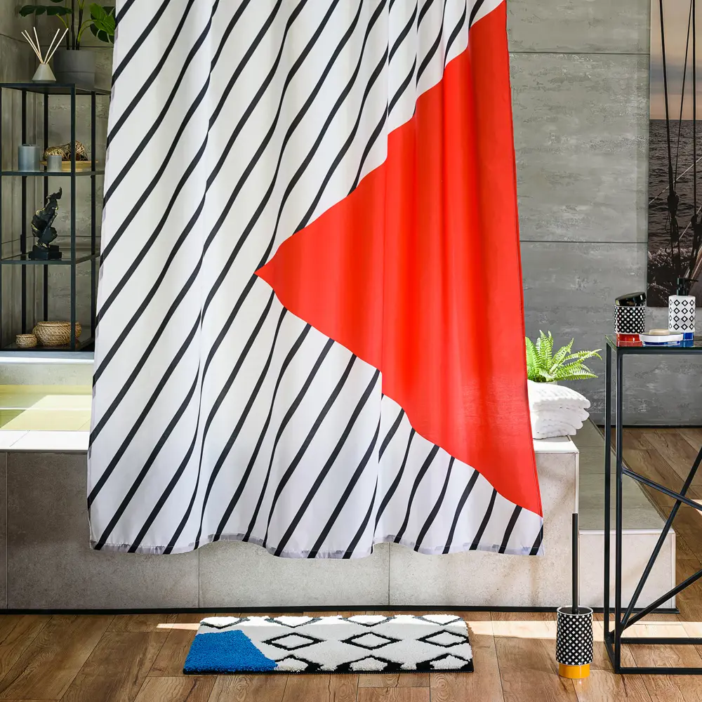 Штора для ванны Moroshka Memphis 180x200 см полиэстер цвет белый/красный STLM-2058758