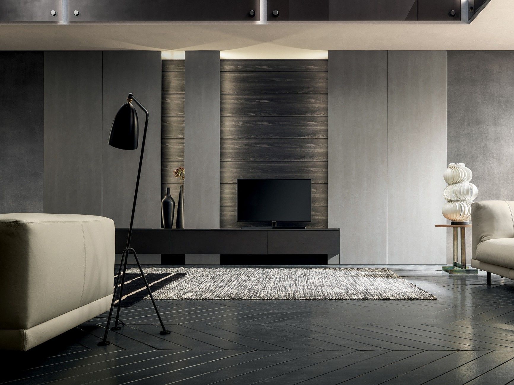 Оборудованная стена, установленная в milltech с подставкой для телевизора MODULNOVA MH6 ARCH-00088380