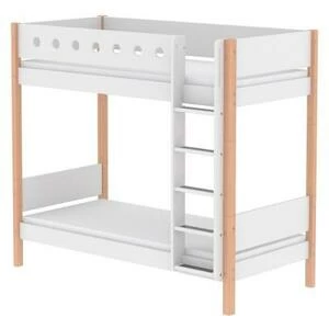 Кровать Flexa White двухъярусная с прямой лестницей, 190 см, белая лакированная