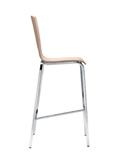 Luna 334 Барный стул на четырех ножках из стали квадратной формы. Сиденье и спинка из дерева или бука с обивкой. Et al. Luna