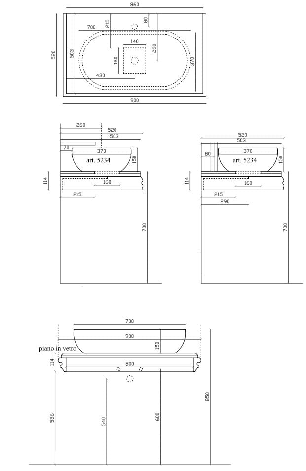 Стеклянная столешница с одной раковиной Galassia MIDAS ARCH-00023666 - Вид №3