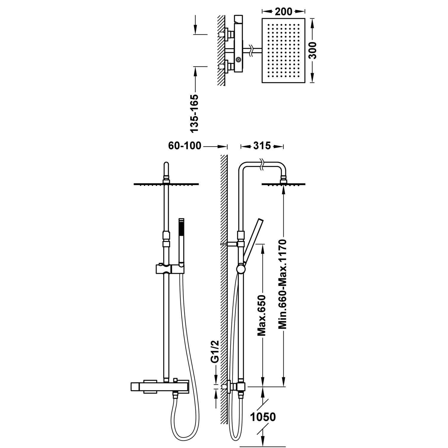 Двухходовой настенный смеситель для душа CUADRO с одной ручкой -00719702 TRES  - Вид №1