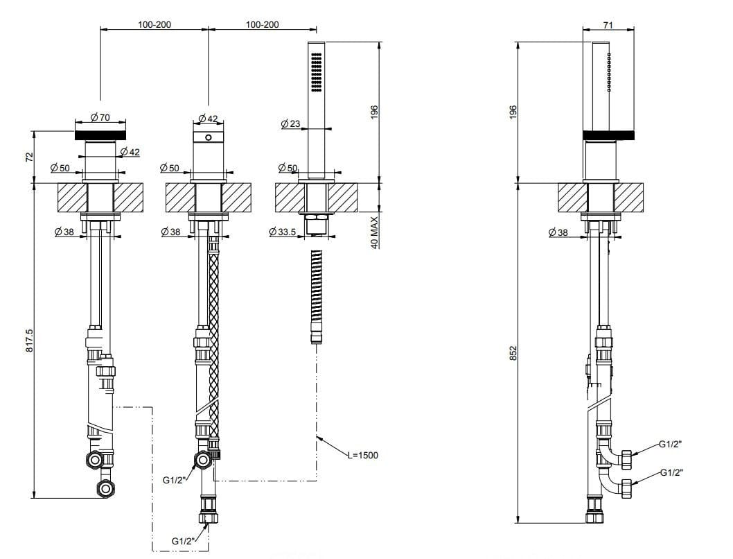 Набор латунных ванн с 3 отверстиями с переключателем Gessi кольцо ARCH-00082566 - Вид №2
