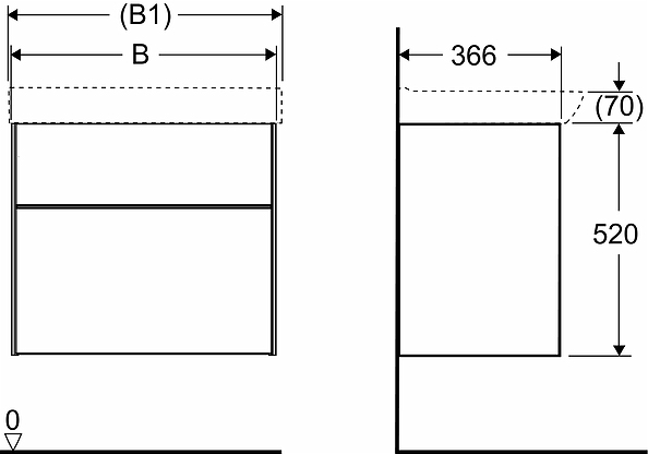 47444 IFO Sense тумба для умывальника с двумя ящиками, W = 900 мм, W1 = 922 мм, шпон черного дуба - Вид №12
