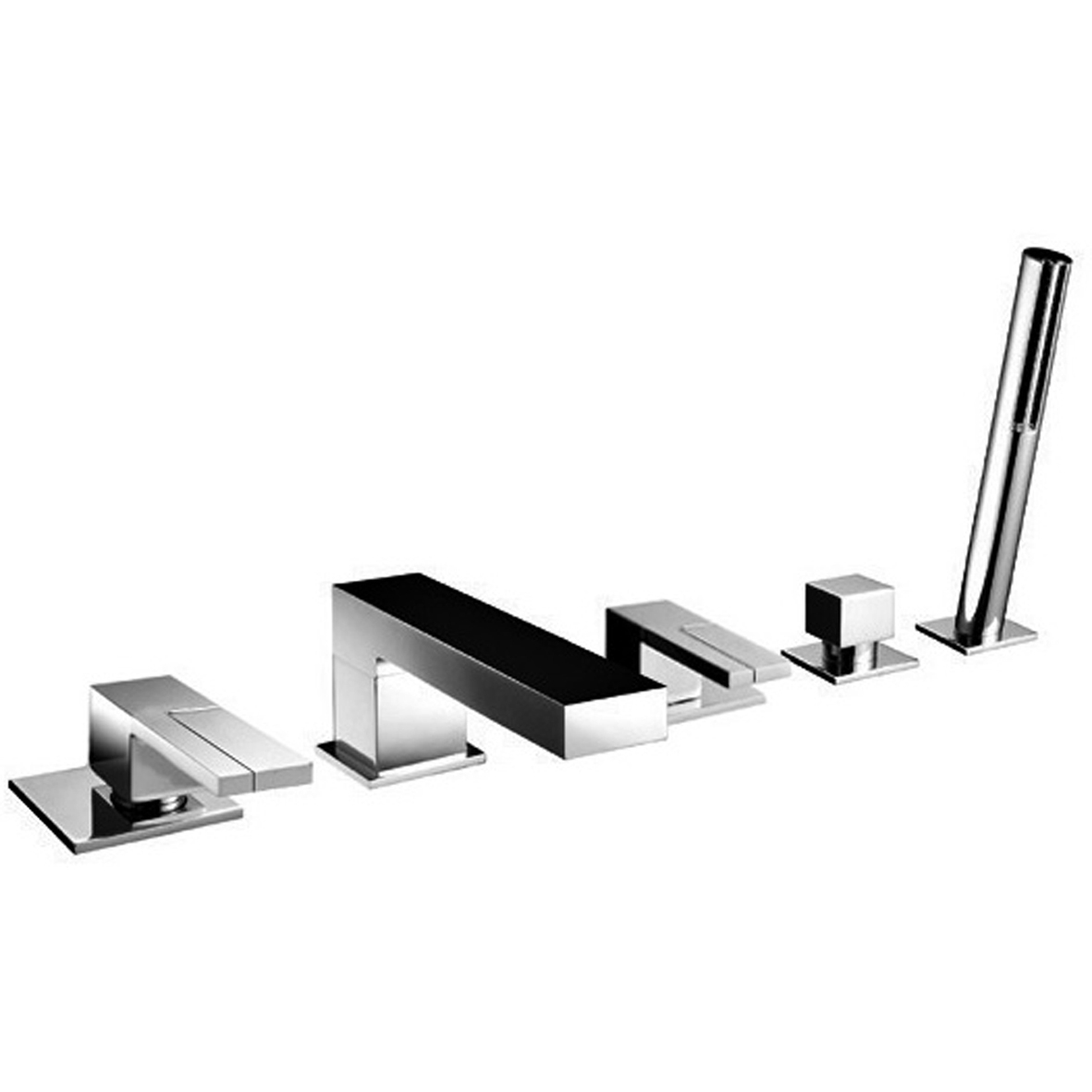 5365S  Набортный смеситель для ваннывылет 16 см без ручек на 5 отверстий переключатель на 2 потока с кнопкой ручная лейка SUN гибкий шланг 150 см картридж керамический 90° впуски 3/4'' подводка (a) ручки 5348/5349 заказываются отдельно см раздел ''Ручки'' Fantini Rubinetti AR/38