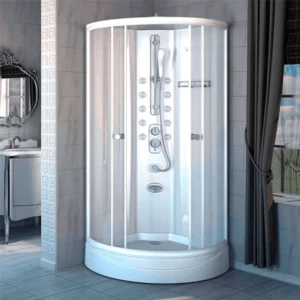 Душевая кабина "Паола 1", стеклянные шторки (прозрачные), поддон на раме-подставке с устройством слива, боковые стенки, стойка без гидромассажа (смеситель, излив, душевая лейка), стеклянная полочка