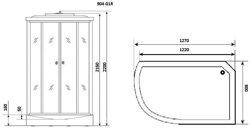 Душевая кабина NG-904-01R (1310х800х2200) низкий поддон(16см)  стекло ТОНИРОВАННОЕ Niagara Ultra 9040135R - Вид №1