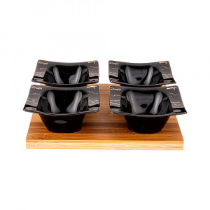 42-361 Посуда фарфоровая НАБОР ИЗ 4 САЛАТНИКОВ НА ДЕРЕВ.ПОДСТАВКЕ LEFARD "FANTASY" Lefard