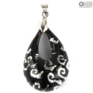 4020 ORIGINALMURANOGLASS Чёрная подвеска-капля с серебром - муранское стекло OMG 4 см