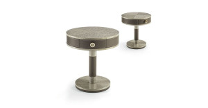 Круглый деревянный и кожаный журнальный столик