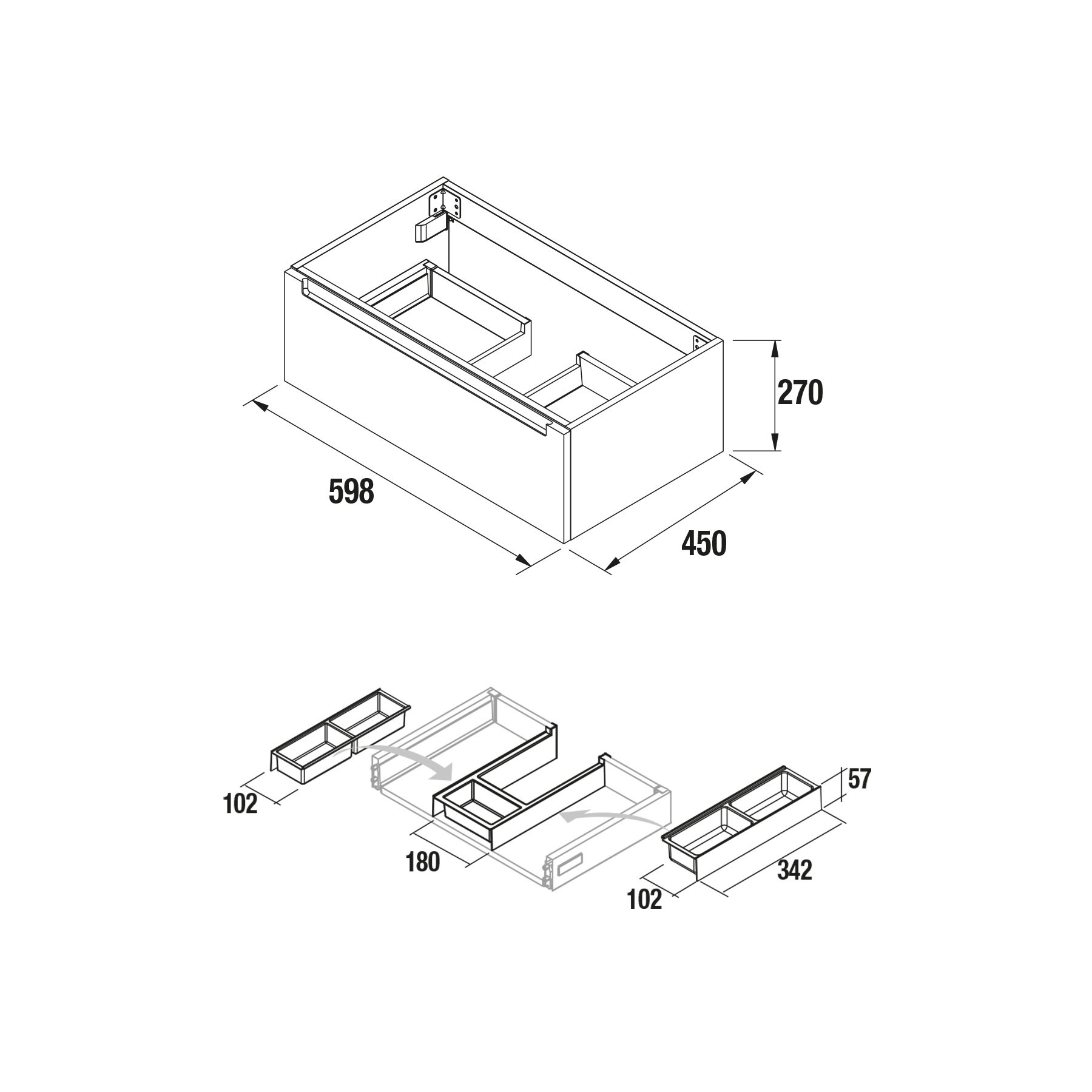 26653 SALGAR Мебель под умывальник MONTERREY 600 1 металлический ящик GLOSS TAUPE 598 x 270 x 450 мм Глянцево-серо-коричневый  - Вид №2