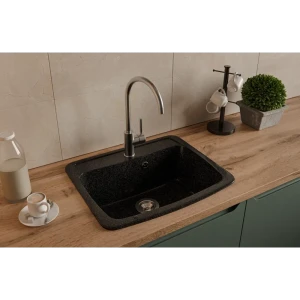 Мойка для кухни врезная Эко-М М-03 60.5x51 см глубина чаши 20 см мрамор цвет чёрный металлик