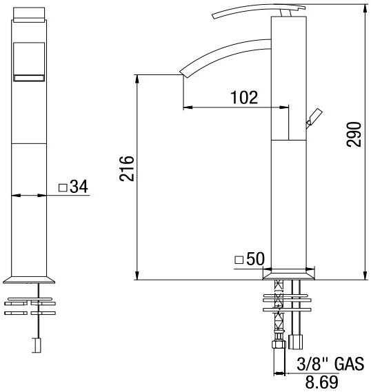 0IQ00488JA00 Glint Смеситель для раковины высокий, авт. донный клапан, хром Jacuzzi 0IQ00448JA00 - Вид №2