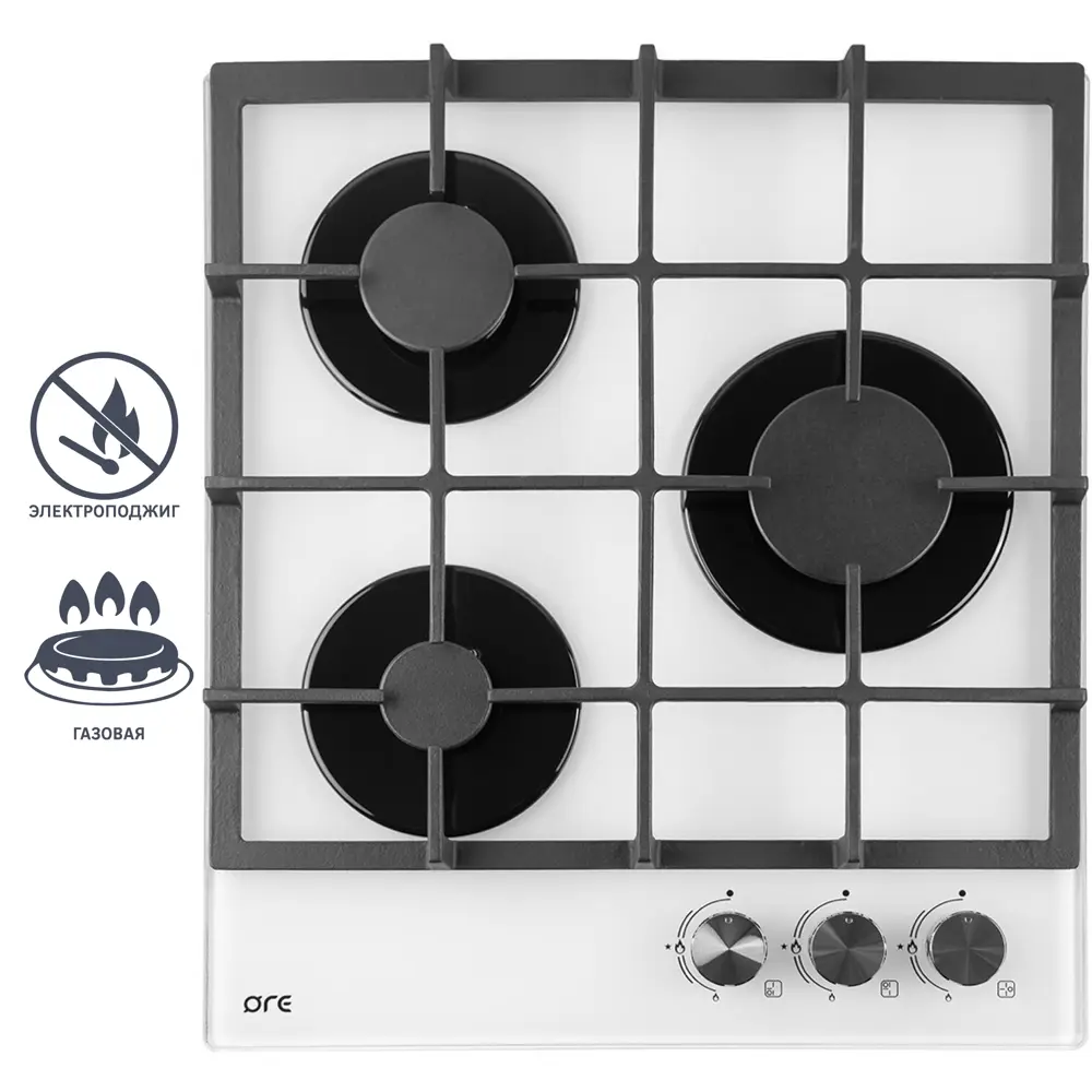 Газовая варочная панель ORE LGS45GW 45 см, 3 конфорки, белый цвет 82495867 STLM-0028656