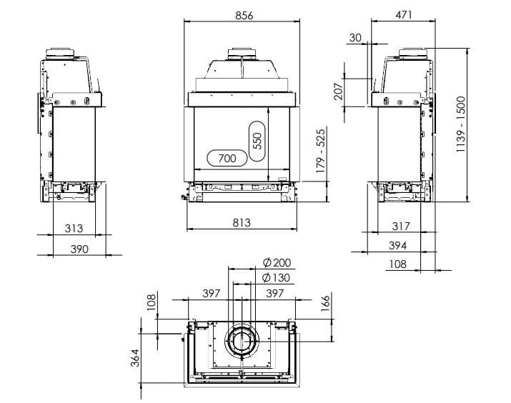 Настенный газовый камин с тройным фасадом KALFIRE GP70/55S ARCH-00088461 - Вид №3