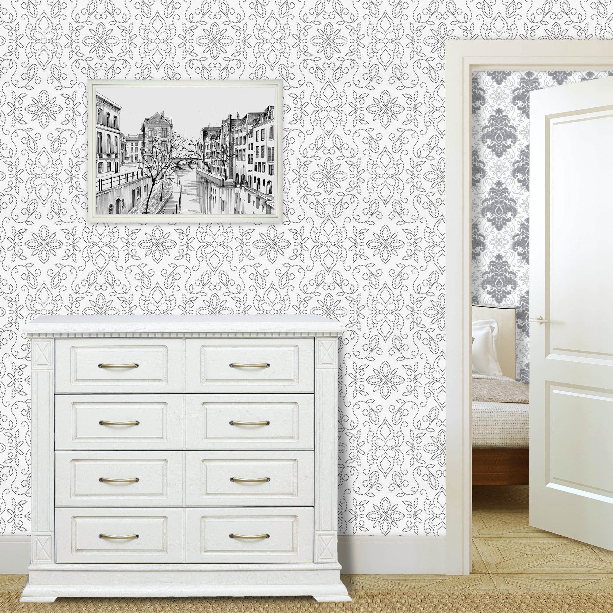 82399703 Обои флизелиновые белые 1.06 м 1117-22 Вензель Santreyd  - Вид №3