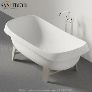 Ванна свободностоящая PEAR CUT белая на сером каркасе