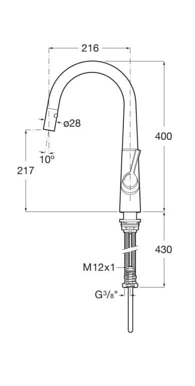 Смеситель для кухни из хромированной латуни со съемным ручным душем Roca SYRA 5A812AC00 ARCH-00144312 - Вид №2