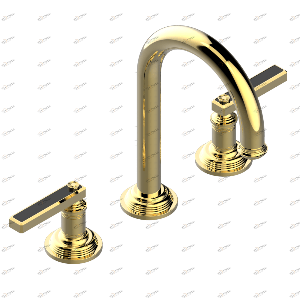 U9F-152 Смеситель для раковины на три отверстия устанавливаемый на борту с донным клапаном - высокий излив Thg-paris West coast с ручками-рукоятками с чёрным ониксом U9F 152 CAT.F