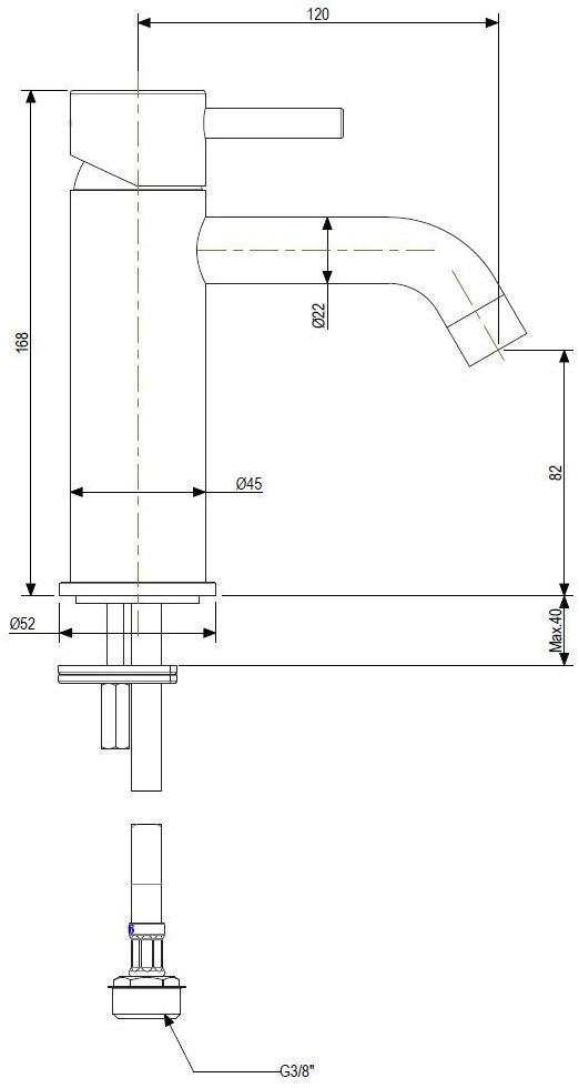 Super Inox Смеситель для раковины, однорычажный, настольный, из нержавеющей стали Cave 0251119x - Вид №2