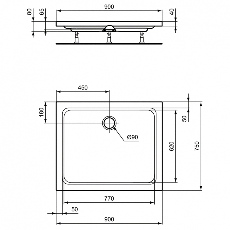 K277201 Душевой поддон 90X75X7 см Ideal Standard HOTLINE - Вид №1